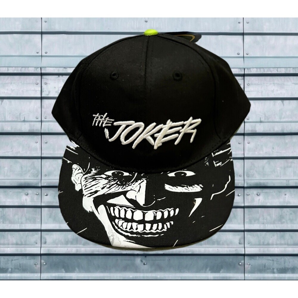 Batman Black and White "The Joker" Graphic Snapback Hat with Lime Accent